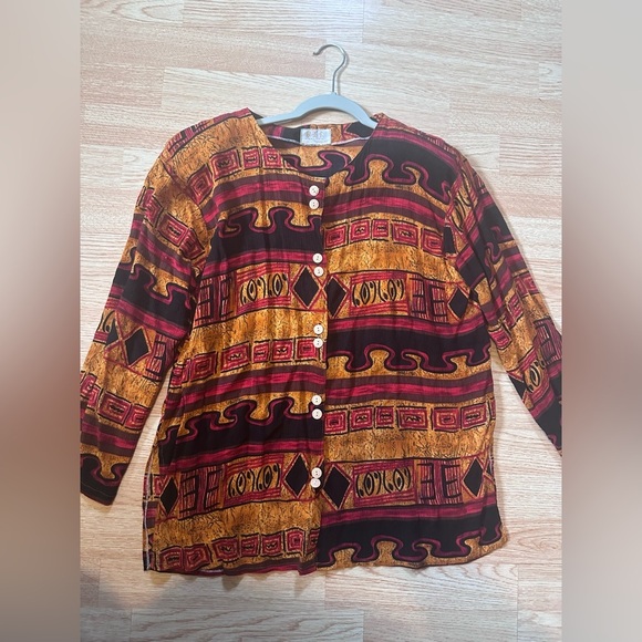 Colorful Button-Up Cardigan Made in Hong Kong Size Large With Shoulder Pads - Picture 1 of 6